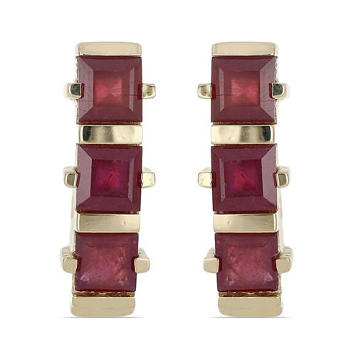 BUY NATURAL GLASS FILLED RUBY GEMSTONE EARRINGS IN STERLING SILVER